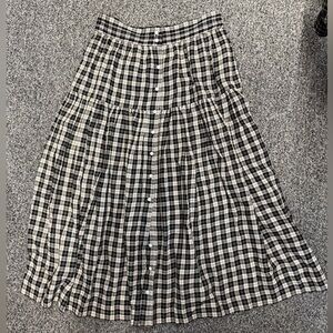 Doen Plaid Print Midi Skirt with Button Front Placket M
